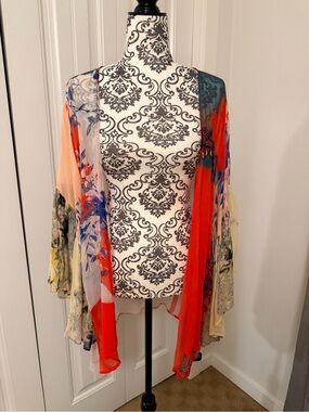 Anthropologie Floreat Multi Patchwork Floral Georgette Kimono OS